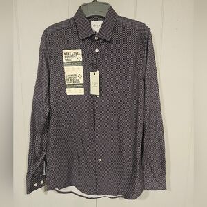 C-LAB Slim Fit Polka-dot 4Way Stretch Dress Shirt Black Small 14-1/2 32/33 NWT